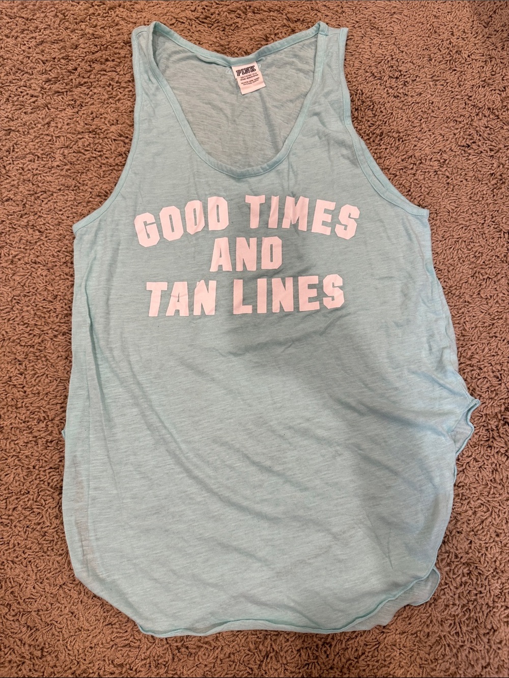 PINK Victoria's Secret Light Blue Graphic Swim Tank - 'Good Times and Tan Lines'